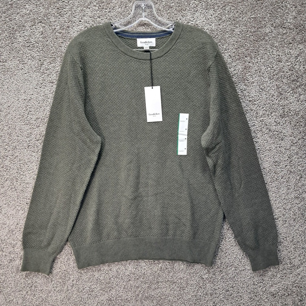 Goodfellow & Co Mens Olive Green Textured Cotton Crewneck Sweater Size M 8004